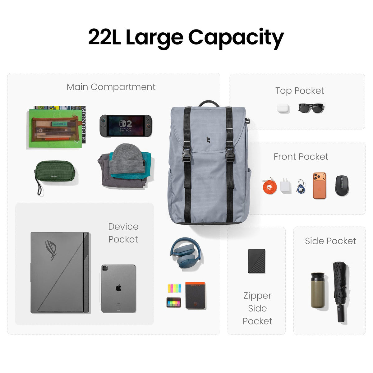 VintPack-TA1 Liteway Laptop Sırt Çantası 22L – Gri
